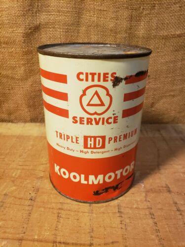 RARE VINTAGE CITIES SERVICE TRIPLE HD MOTOR OIL QUART TIN CAN FULL SAE 40