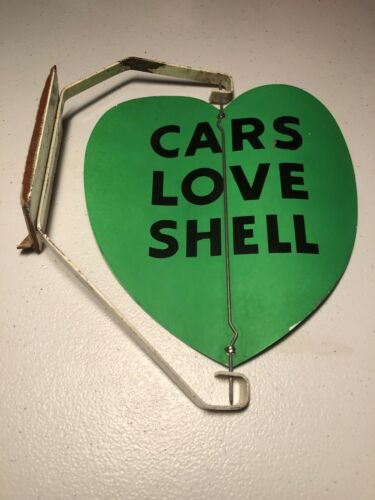 Original Old CARS LOVE SHELL Gas Station Green Spinner Heart Advertising Sign