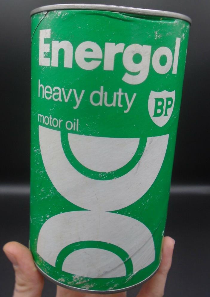 VINTAGE 1970's BP ENERGOL HEAVY DUTY MOTOR OIL IMPERIAL QUART FIBRE CAN - BRITIS