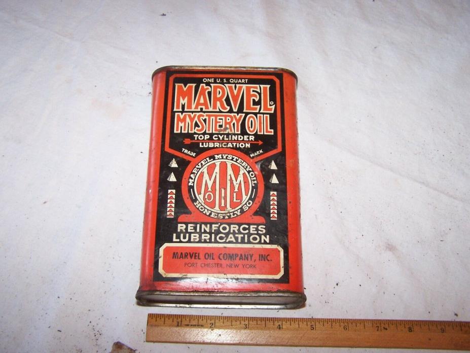 EARLY Vintage MARVEL MYSTERY OIL Tin Can Quart PORT CHESTER NEW YORK