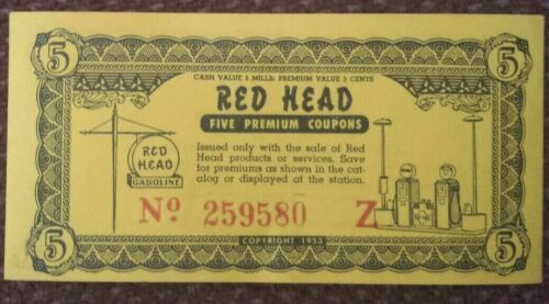 Vintage 1950's Red Head Gasoline Station Premium Coupon*Wooster Ohio*SHIPS FREE*