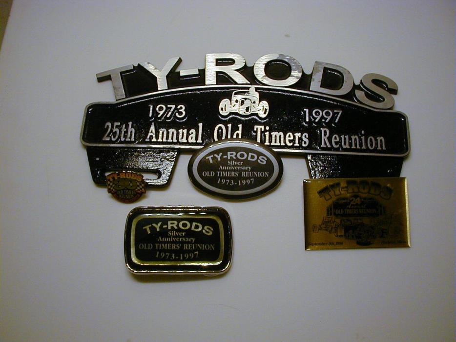 nos Vintage TY-RODS, MASS. 25th REUNION PLATE TOPPER PINS +++ Hot Rat ROD scta
