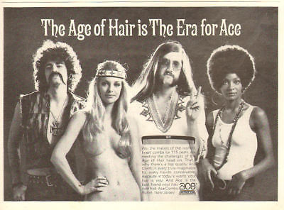 1971 vintage haircare AD ACE COMBS , Hippies Peace Signs Partial Nudity 100418