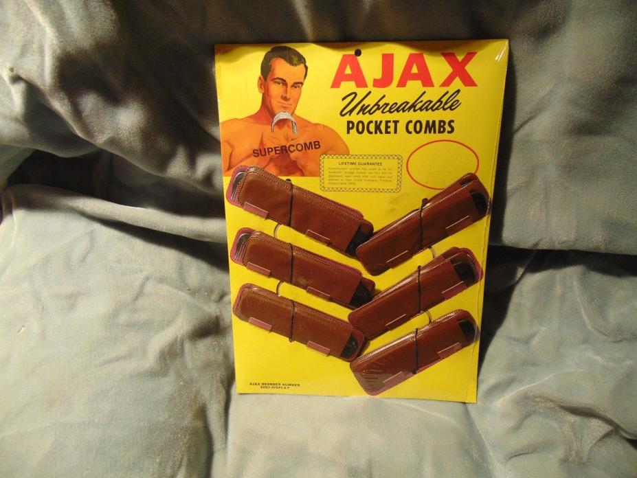 Vintage Ajax Unbreakable Pocket Combs Barbershop Store Displays x2 sealed