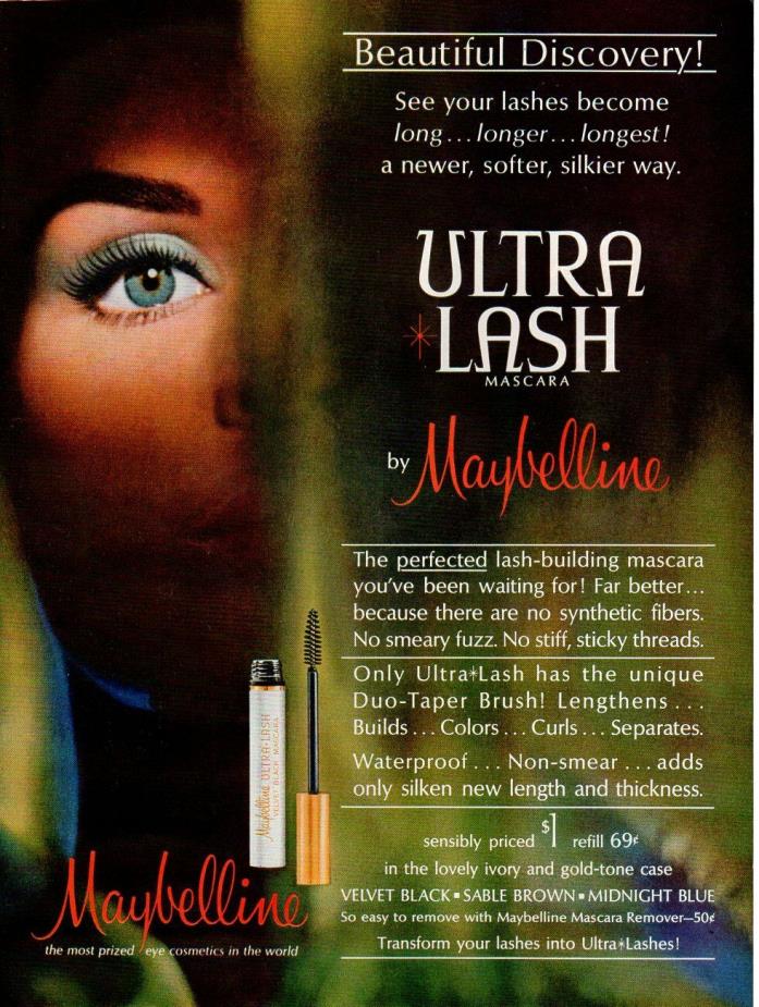Vintage Beauty Fashion ad Maybelline Ultra Lash Mascara eye makeup TAB Coca Cola