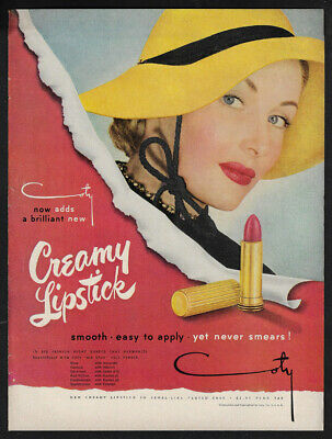 Vintage 1949 COTY Now Adds a Brilliant New Creamy Lipstick - Print Ad