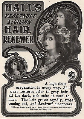 1904 Ad Hall's Vegetable Sicilian Hair Renewer No More Gray--Or Pears Soap