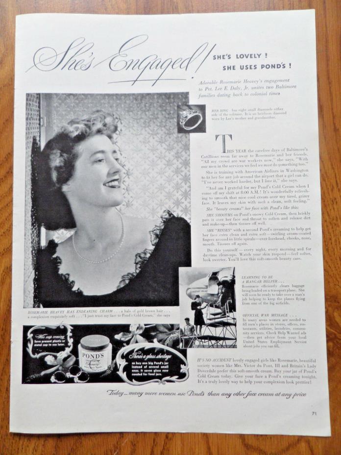 1943 Pond's Make-Up Ad Heavey's Engagement to Daly, Jr Baltimore Families
