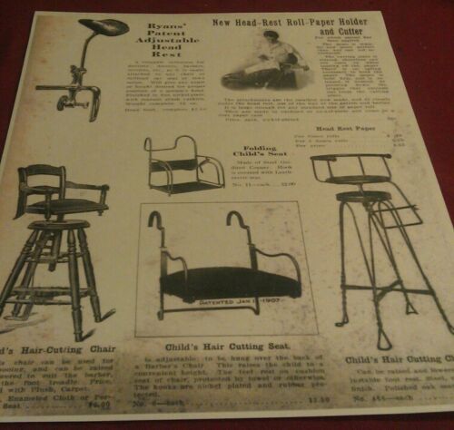 1922 Barber Shop Child's Hair Cutting Chairs & Head Rest Advertising Poster Repo