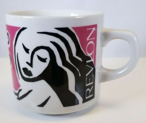 Vintage Revlon 1980's Coffee Cup Mug Small Pink White Black