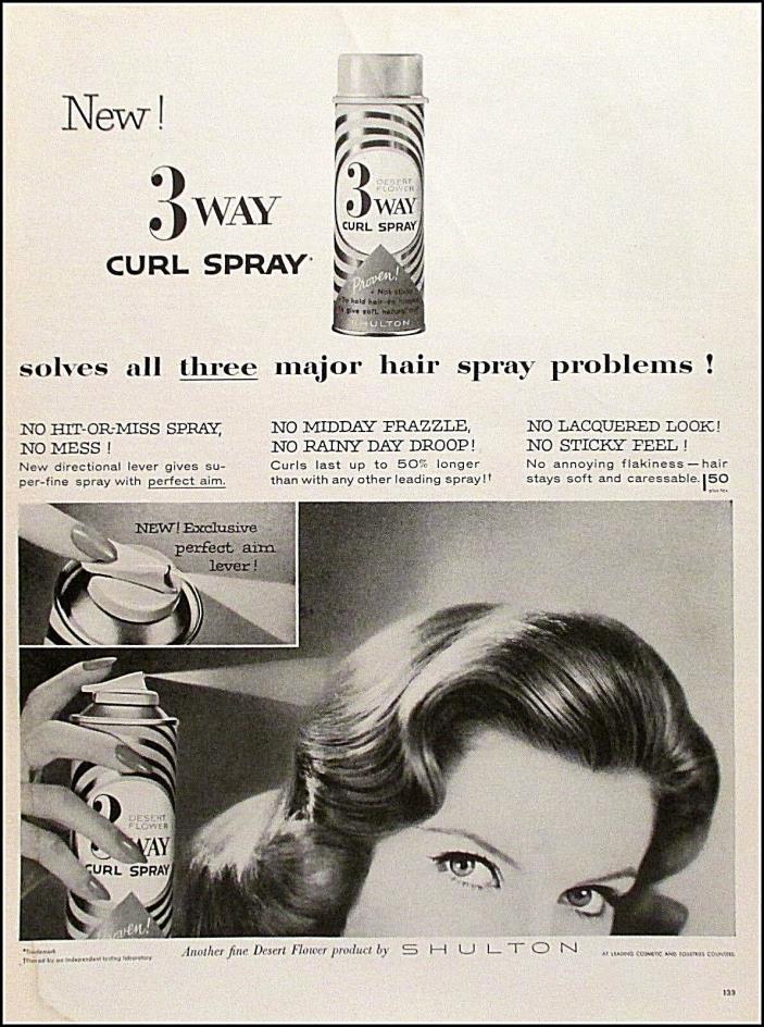 1959 Shulton 3 Way Curl Spray Vintage Women Hair Care Print Ad
