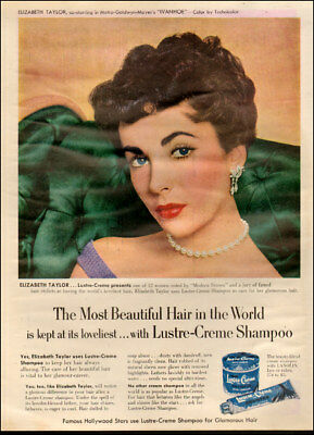 1951 vintage Ad LUSTRE CREME Shampoo w/ lovely young Elizabeth Taylor 061018