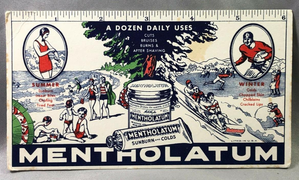 MENTHOLATUM Drug Store Medicine ADVERTISING INK BLOTTER Beach SWIM Snow SKATE