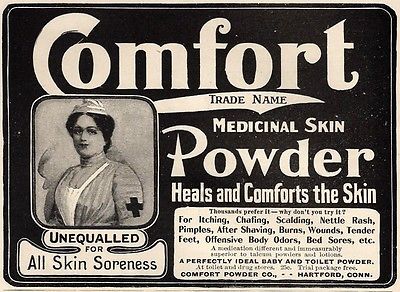 1900s Ad Red Cross Nurse Comfort Skin Powder Co Medicinal Heals Ideal for Baby