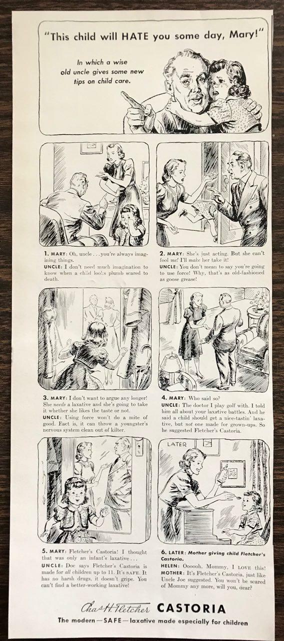 ORIGINAL 1940 Chas. H. Fletcher Castoria Laxative Print Ad Wise Old Uncle Joe