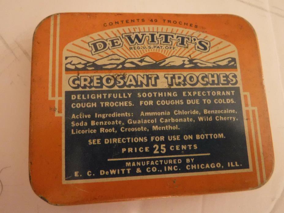 Vintage DeWitts Creosant Cough Troches Advertising Tin