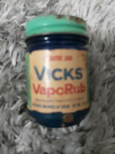 Vintage Medicine Blue Glass Bottle 5.8oz Vicks VapoRub Advertising