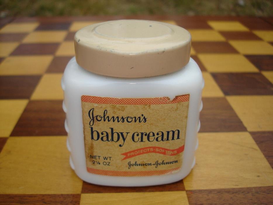 Vintage 1950's Johnson's Baby Cream Milk Glass Jar 2 1/8 OZ. Johnson & Johnson