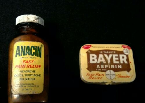Vintage Aspirin Bottle & Tin Medicine Advertising Collectible--Anacin/Bayer Lot