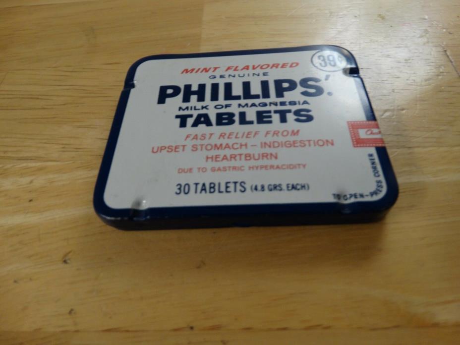 VINTAGE 1960’s PHILLIPS Milk Of Magnesia Tablets Tin container USA