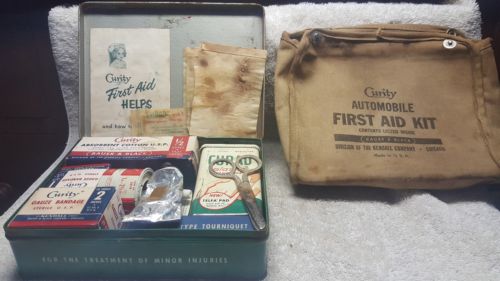 Vintage CURITY Automobile First Aid Kit~Bauer & Black IN ORIGINAL CANVAS BAG!