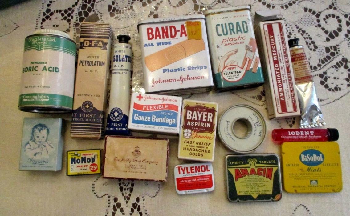 Vintage Lot Of Medicine Items Tins