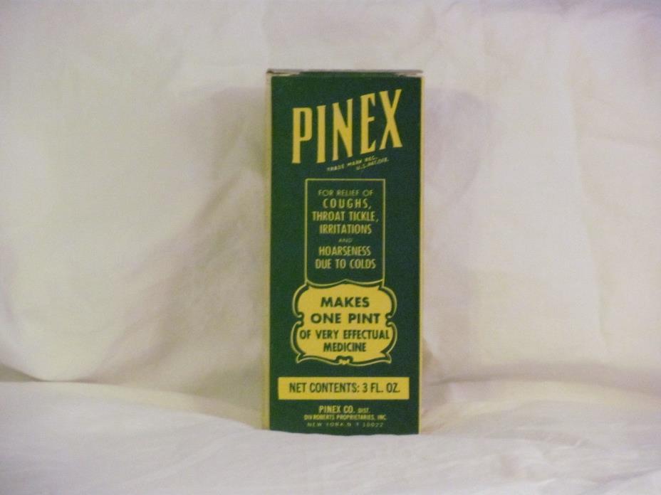 Vintage Pinex Cough Throat Medicine Bottle Box Full 3oz