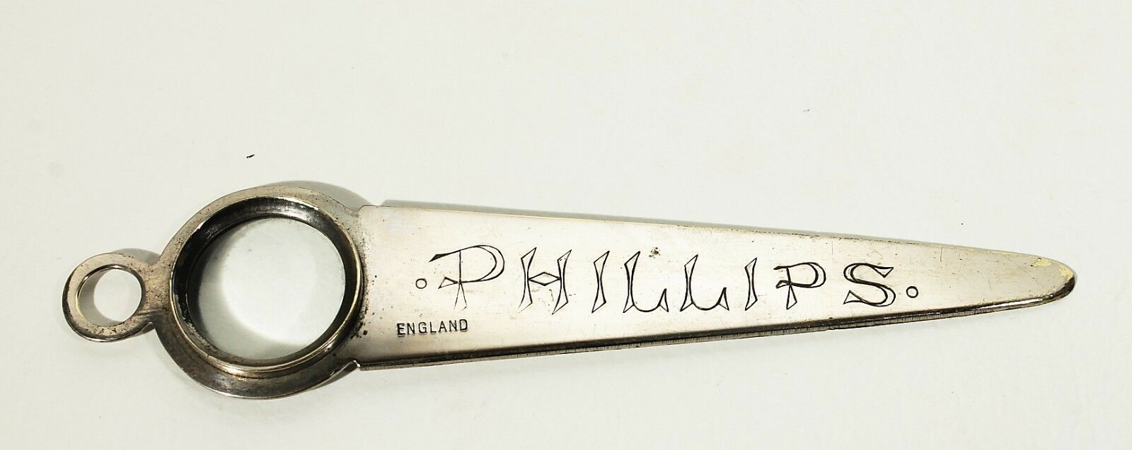 ANTIQUE Phillips Milk Of Magnesia ENGLAND magnifying glass letter opener