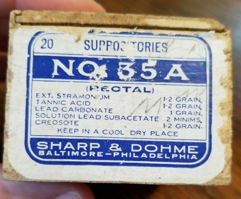 Vintage 1920-30s Old Sharp & Dohme 20 Rectal Suppositories Wood Box
