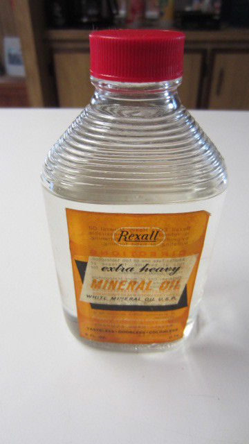 Vintage Rexall Extra Heavy Mineral Oil Bottle w/ Label & Full Contents