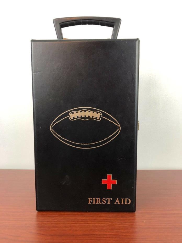 First Aid Kit Vintage Some Contents Incl. Black Red Plaid Football Red Cross