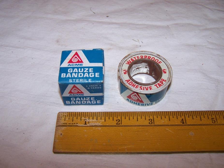 Vintage ACME Adhesive Tape Tin & Gauze Bandage Box NEW YORK - First Aid