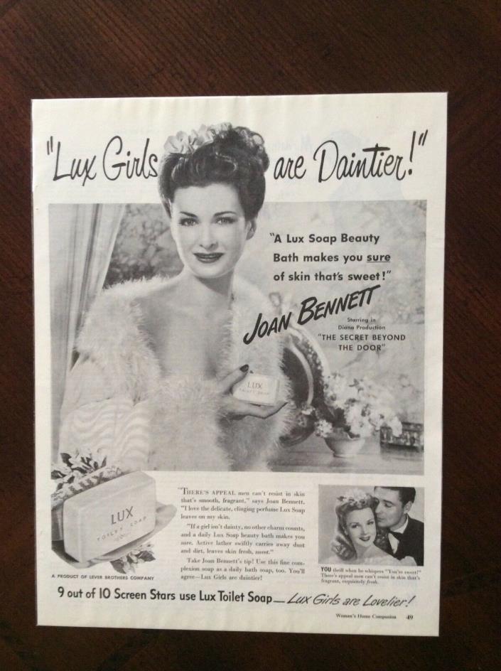 Vintage 1947 magazine ad Lux Toilet Soap Joan Bennett original nice