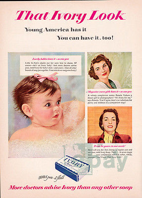 1950 Ivory Soap print ad - Pamela Vickers, baby & bubbles