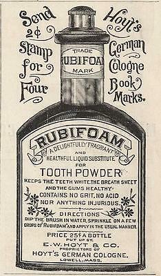 1887 Ad Rubifoam Tooth Powder Dental Product Bottle E. W. Hoyts Cologne