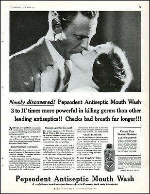 1931 Pepsodent Antiseptic Mouthwash Couple Kissing vintage photo Print Ad
