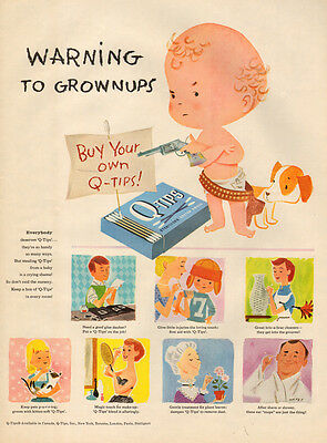 1957 vintage AD Q TIPS Cute Cartoon AD baby and Puppy 031915