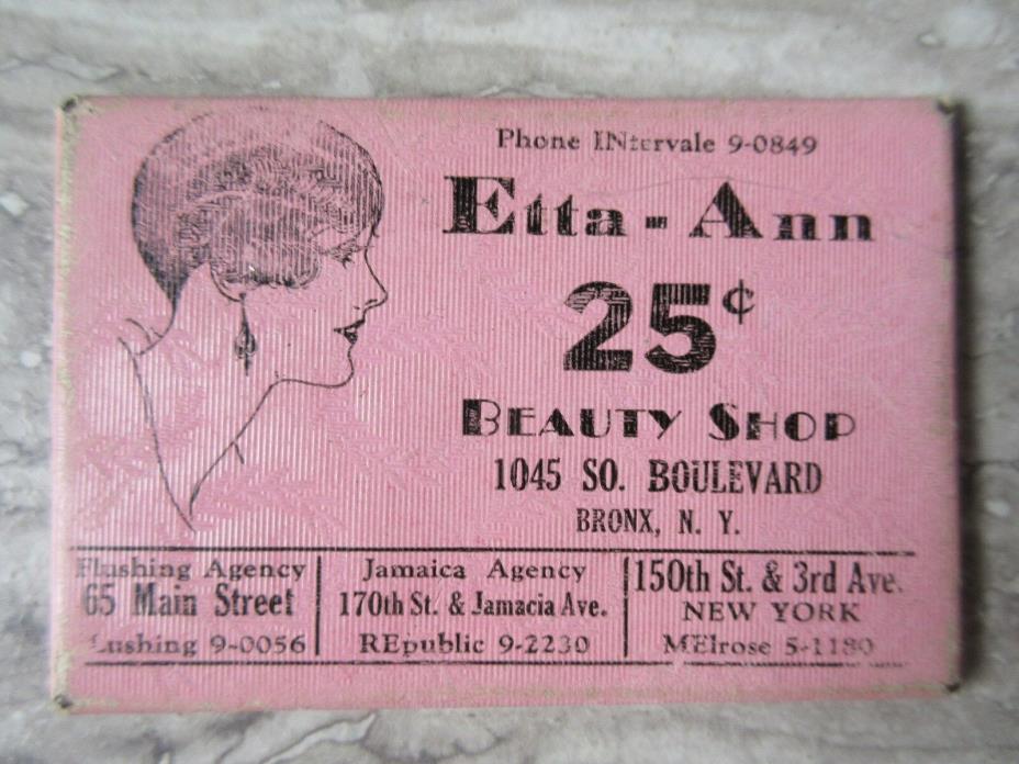 Old Vintage Advertising Mirror Etta Ann Beauty Shop Bronx New York