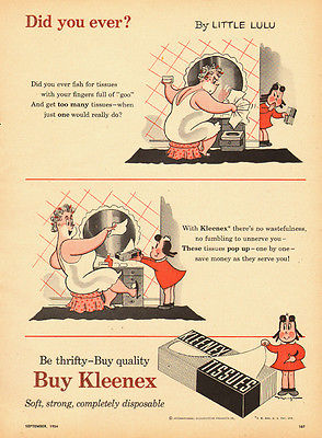 1954 Vintage AD, LIttle Lulu Cartoon for KLEENEX TISSUES, Bonus Ad Free! 061914