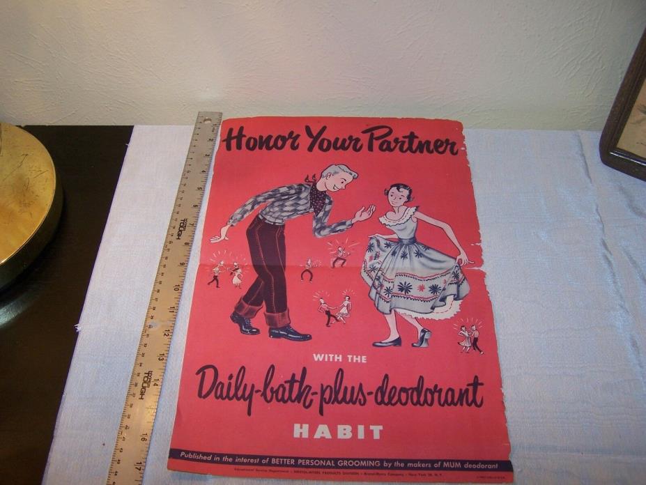 Vintage Mum  deodorant poster 1951 Personal Grooming Bristol- Myers