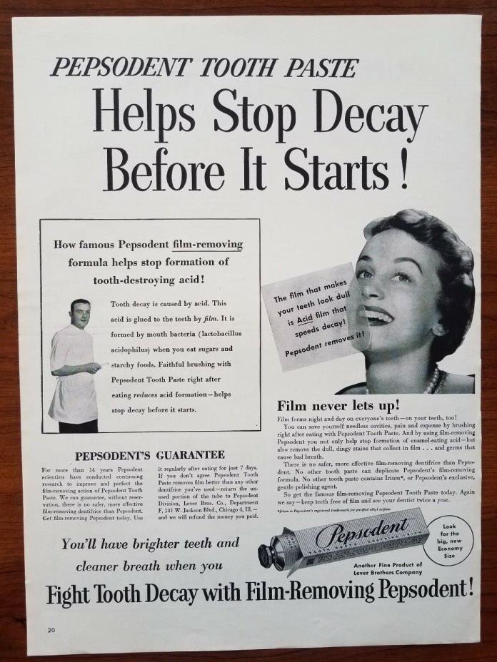 1950 Pepsodent Toothpaste Dentist 1950s Bathroom Decor Photo Vintage Print Ad