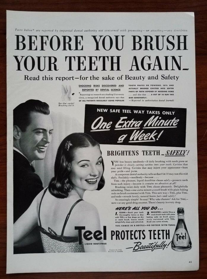 1940s Teel Toothpaste 1942 Dentist Teeth Bathroom Decor P&G Vintage Print Ad