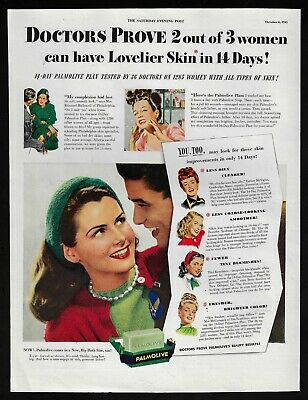 PALMOLIVE soap skin beauty woman image 487 1945 Vintage Print Ad