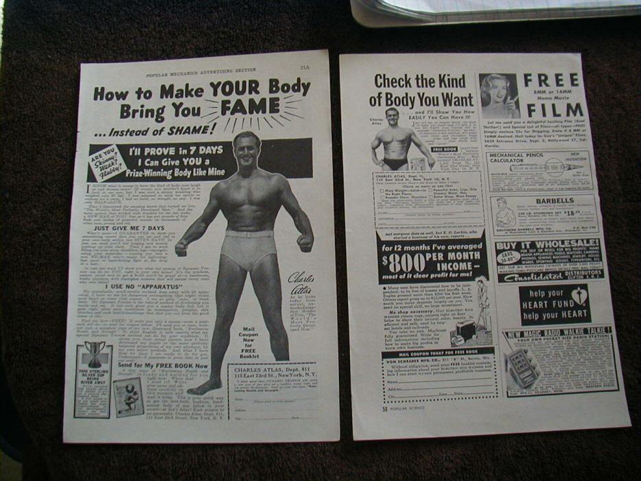vintage lot of 6 charles atlas ads 1938-1963 dont be skinny he man print ad