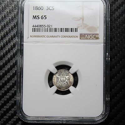 1860 Three Cent Silver NGC MS65 - A BEAUTY!