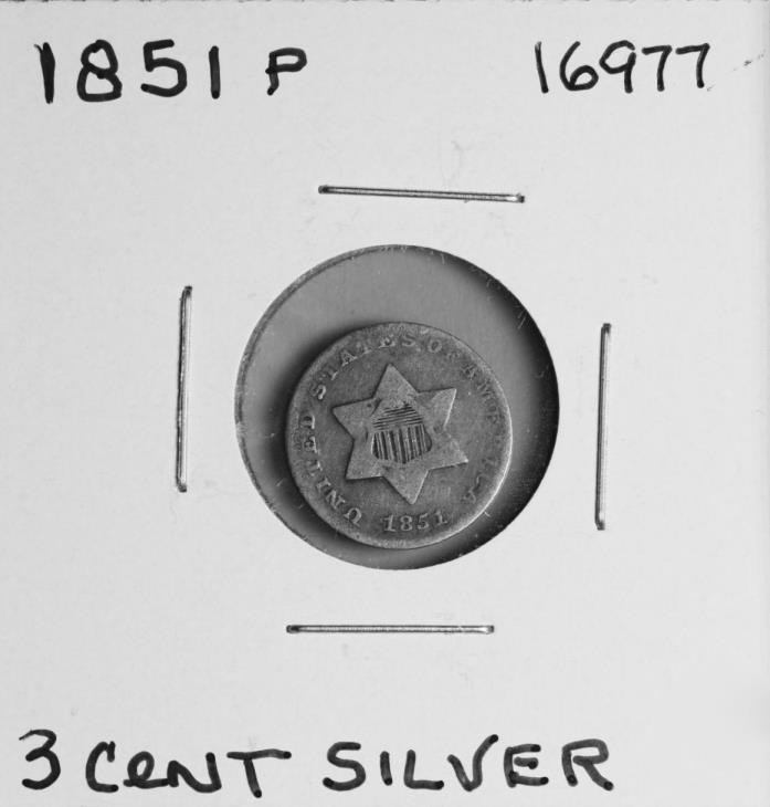 1851 P THREE CENT SILVER COIN #16977 - FREE SHIPPING