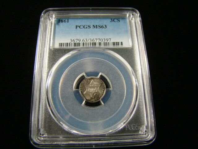 1861 Three Cent Silver PCGS Graded MS63 Very Nice!!