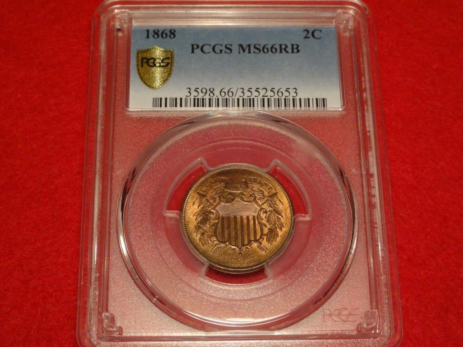 1868 2C PCGS MS66RB High Grade Superb GEM Better Date Red Brown Two Cent Piece