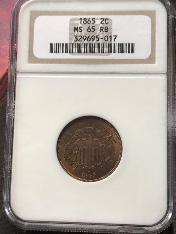1865 2 TWO CENT NGC MS-65 RED BROWN RB OLD HOLDER DATE HAS DOUBLING!!!