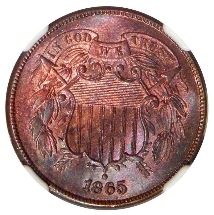 1865 2c NGC MS-66+ RB ~ LOW POP HIGH GRADE TWO CENT COPPER